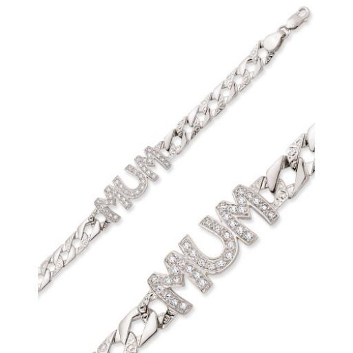 925 Sterling Silver 7.5" Cz Engraved Mum Bracelet