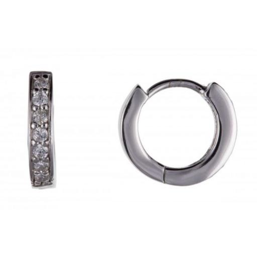 925 Sterling Silver 11mm Round 7 Cubic Zirconia Huggie Earrings