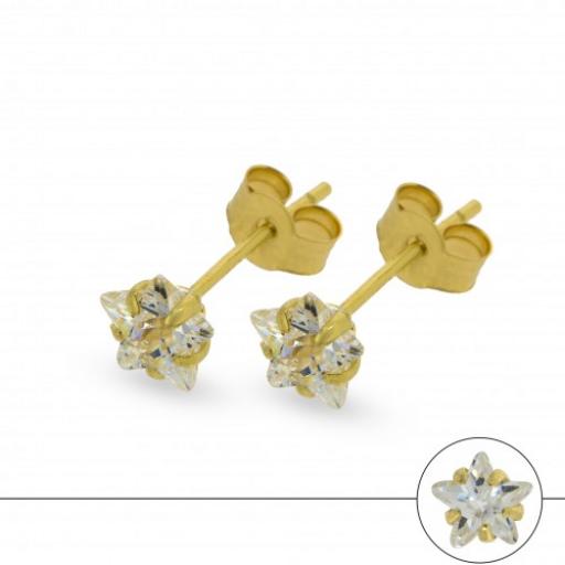 9CT GOLD STAR SHAPE WHITE CUBIC ZIRCONIA STUD EARRINGS