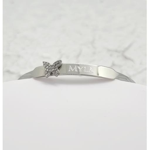 925 Sterling Silver Butterfly 5.5" Baby CZ Bangle