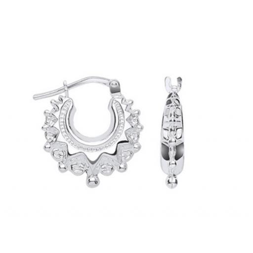 Sterling Silver 15x17mm Round Victorian Spike Gypsy Hoop Creole Earring