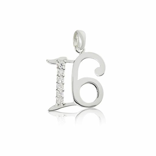 925 Sterling Silver CZ 16 Birthday Pendant