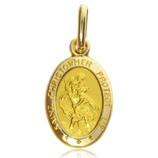 9ct Gold 14.5x9.5mm Oval Satin Saint Christopher Pendant