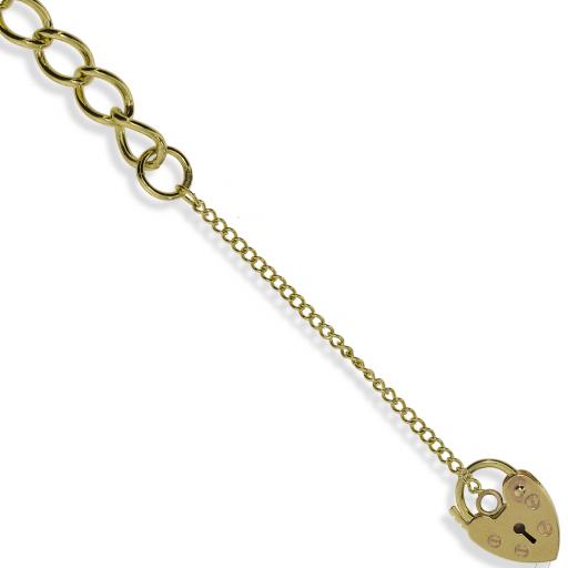 9ct Gold 7.6" Ladies Flat 5.3mm Charm Bracelet