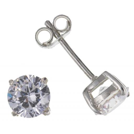 Sterling Silver 3,4,5,6,7,8mm Round White CZ Studs