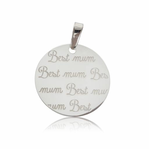 Sterling Silver 22mm Round Best Mum Pendant