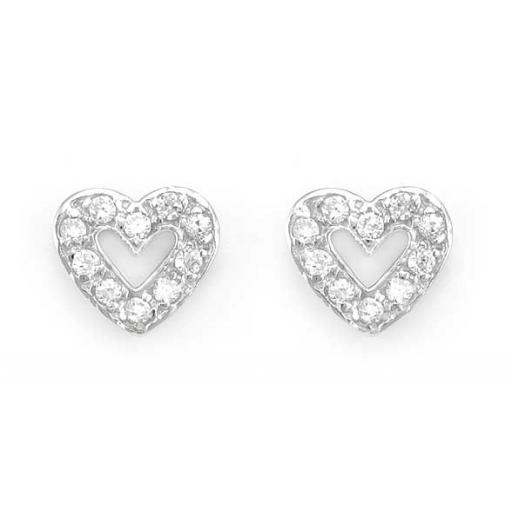 Sterling Silver 9mm Pave Set CZ Heart Studs