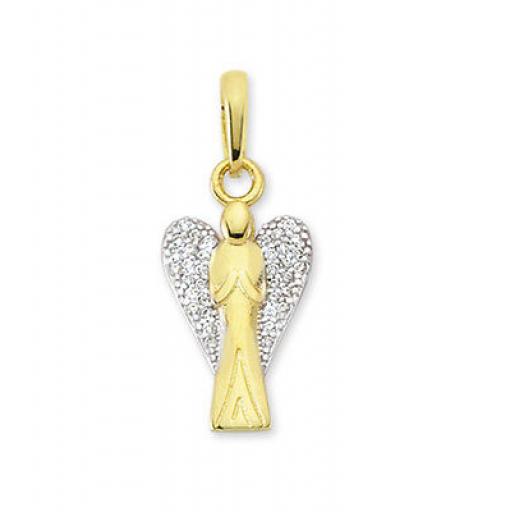 9ct Gold Cubic Zirconia 22x12mm Praying Angel Pendant