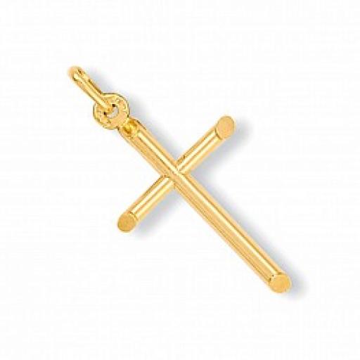 375 9ct Gold Yellow 35x17mm Tubular Polished Cross With Bevelled Edge Pendant