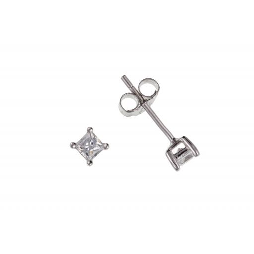 Sterling Silver Square 3,4,5,6,7,8mm White Cubic Zirconia Studs | Various Sizes