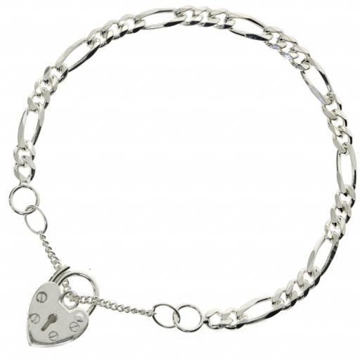 Sterling Silver 5.5" Child's Flat Round Figaro Charm Bracelet