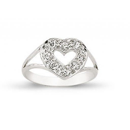 Sterling Silver Baby Childs Cubic Zirconia Cut Out Heart Shape Signet Ring Gift Box