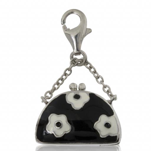 925 Sterling Silver Black Handbag Charm