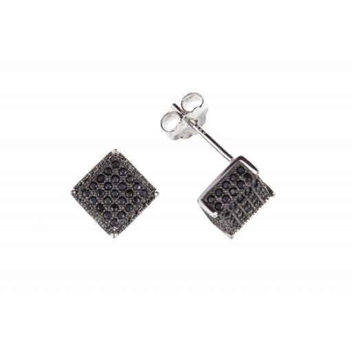 Sterling Silver 8mm Pave Set Black Cube CZ Studs