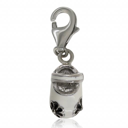 925 Sterling Silver Enamelled Black White Baby Shoe Charm