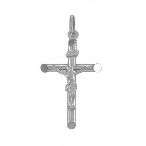 375 9ct White Gold 41x22mm Tubular Crucifix With Bevelled Edge