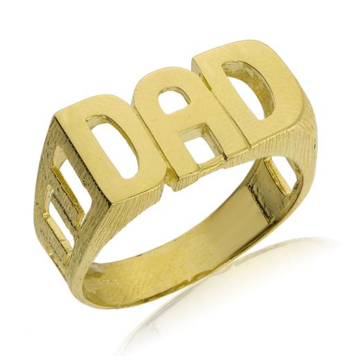 9ct Gold Solid Dad Ring Curb Link Pattern On Shoulders