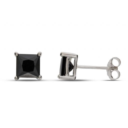 Sterling Silver Square Black Cubic Zirconia Stud Earrings | Various Sizes