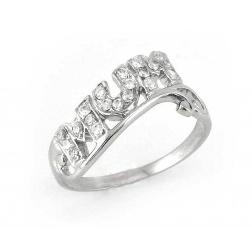 Sterling Silver Script Cz Mum Ring