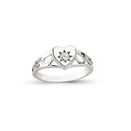 Sterling Silver CZ Heart Shape Kids Signet Ring