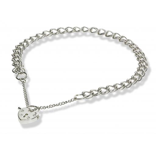 925 Sterling Silver 7.6" Ladies Flat 5.8mm Double Curb Charm Bracelet