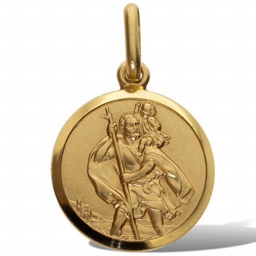 9ct Gold 14mm Round Satin Saint Christopher Pendant