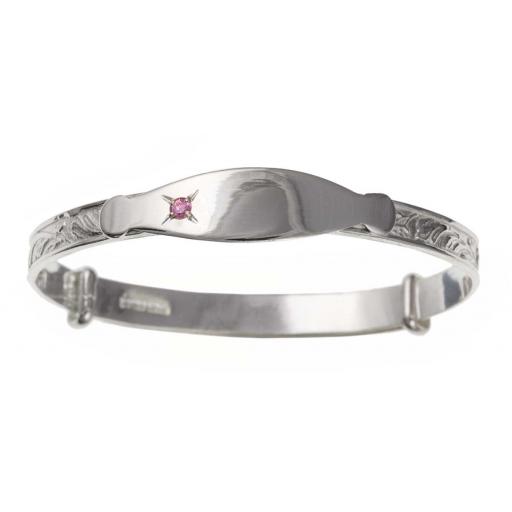 Sterling Silver Pink Crystal Expandable Bangle