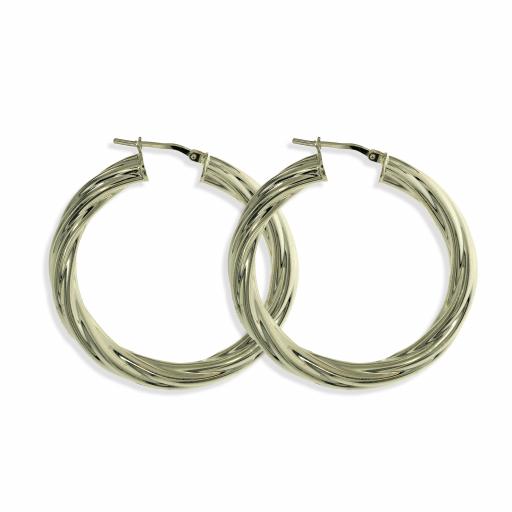 STERLING SILVER 40X5MM ROUND TWISTED TUBE HOOP EARRINGS GIFT BOX