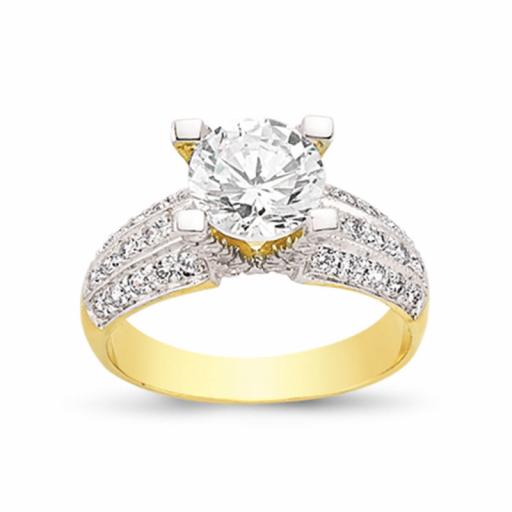 9ct Gold Ladies CZ Round Bombay Ring