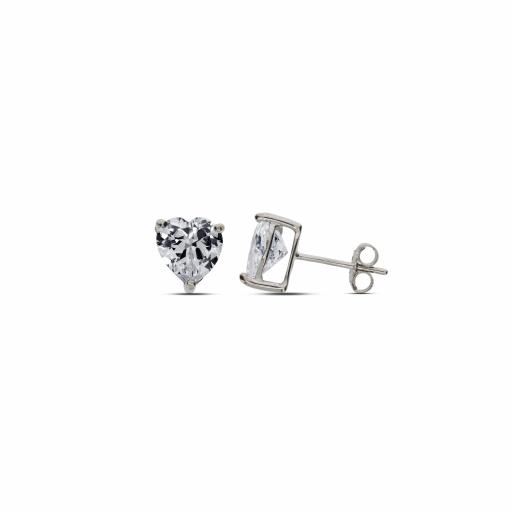 Sterling Silver Heart Shape White CZ Studs | Various Sizes