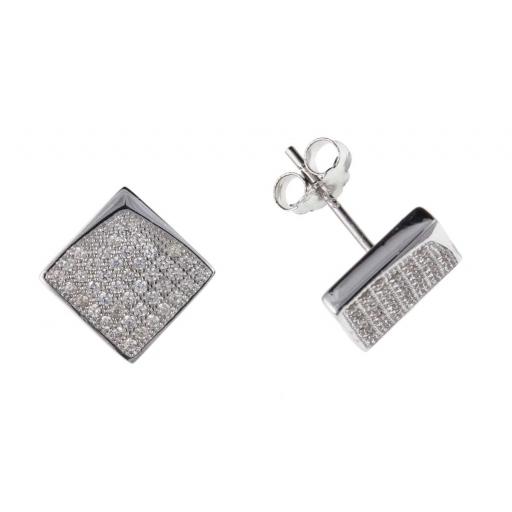 Sterling Silver 10mm Pave Set Square CZ Studs