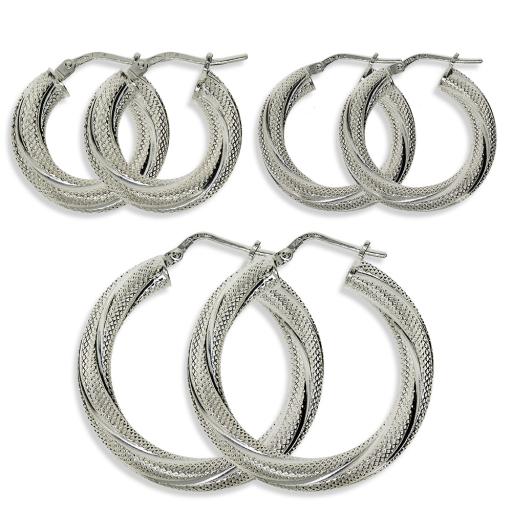 Sterling Silver Hoop Earrings Satin Twisted Tube Round Creoles Sleepers