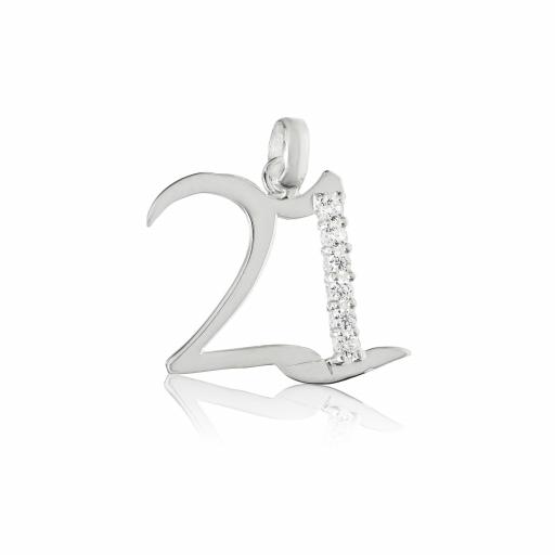 Sterling Silver CZ 21 Birthday Pendant