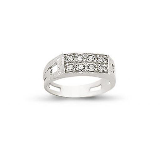 Sterling Silver Double Row Cubic Zirconia Kids Signet Ring