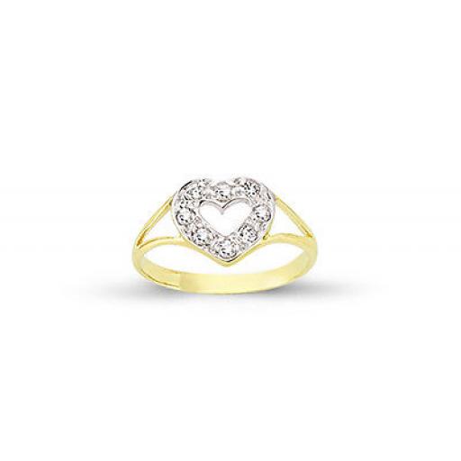 9ct Gold Open Heart CZ Ring Kids