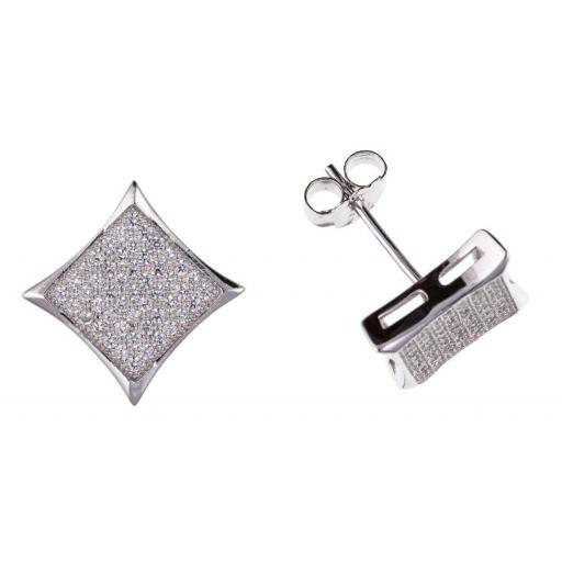 925 Sterling Silver 10mm Pave Square Set CZ Studs