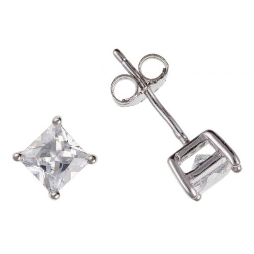 Sterling Silver Square 3,4,5,6,7,8mm White Cubic Zirconia Studs | Various Sizes