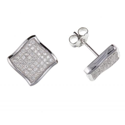 Sterling Silver 11mm Square Pave Set White CZ Studs