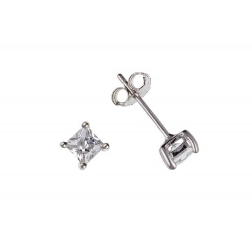 Sterling Silver Square 3,4,5,6,7,8mm White Cubic Zirconia Studs | Various Sizes