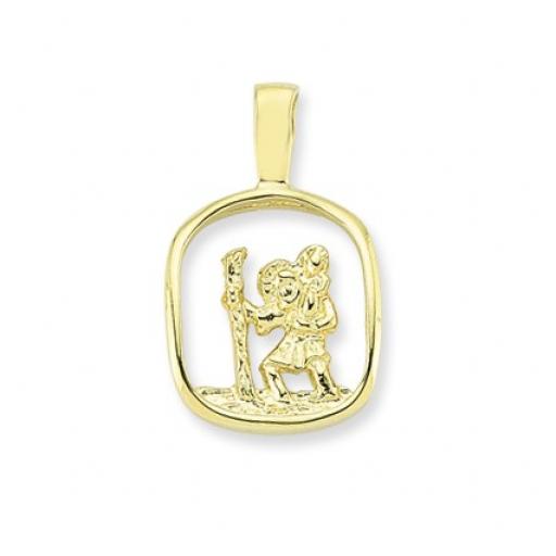 9ct Gold Barrel Shape Cut Out St Christopher Pendant Gift Box