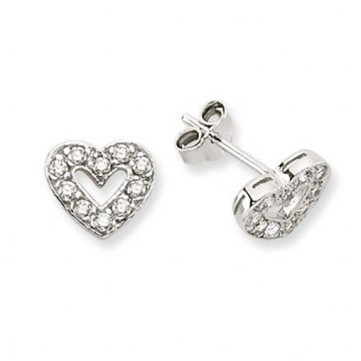 9ct White Gold Cubic Zirconia 8mm Cut Out Heart Shape Stud Earrings