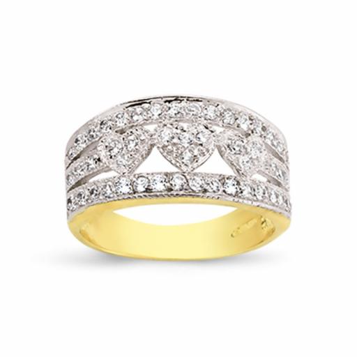 9ct Yellow Gold CZ Trio Heart Ring