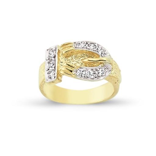 9ct Gold CZ Buckle Kids Signet Ring Gift Box