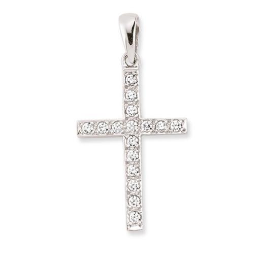 9ct White Gold CZ Square Cross