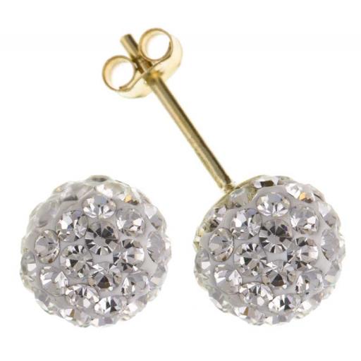 375 9CT GOLD WHITE CRYSTAL 5MM 6MM 7.5MM BALL SHAPE STUD EARRINGS