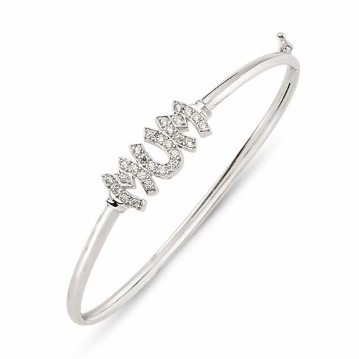 Sterling Silver Cz Mum Bangle Gift Box