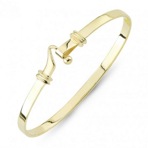 9ct Gold Yellow Ladies Solid Hook And Eye Bangle Gift Box