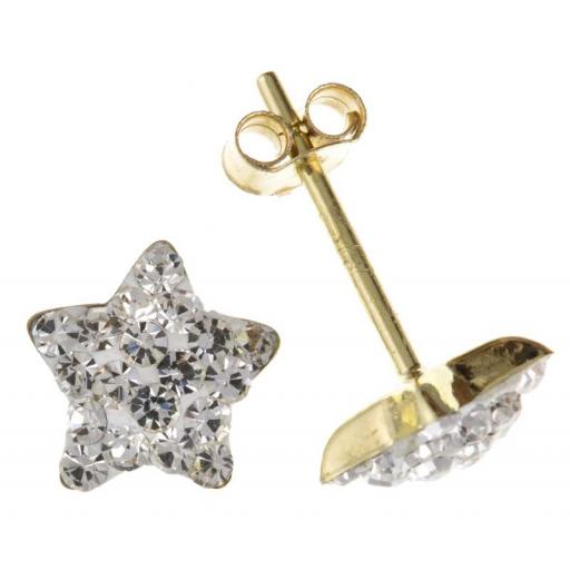 375 9CT GOLD CRYSTAL 8MM STAR SHAPE STUD EARRINGS