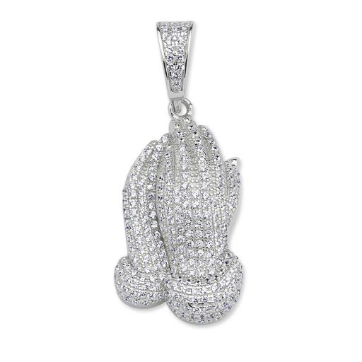 Sterling Silver CZ Praying Hands Pendant