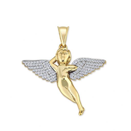 375 9ct Gold Cubic Zirconia Winged Flying Cherub Angel Pendant